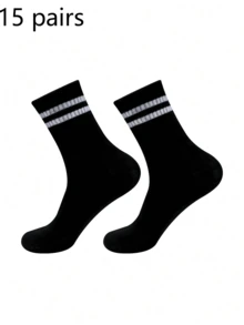 1/3/6/8/10/20 pares de calcetines a media pierna a rayas unisex, suaves y transpirables para uso casual y de negocios, diseño de estilo tiburón, adecuados para deportes, otoño/invierno, regalo del Día de la Madre, vuelta al colegio, calcetines a media pierna de unicolor y a rayas neutros, con borlas para hombres, adecuados para el hogar, actividades al aire libre, calcetines casuales a media pierna, otoño