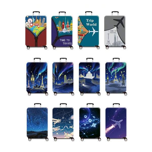 1pc New World Printed Pattern, Thickened Suitcase Protective Cover, Thickened Suitcase Accessories, Suitable For Business, Business Trip, Vacation, Travel, Luggage Check, Back To School, Add Color To Your Suitcase. Suitable For 20-28 Inch Suitcases. Travel Accessories Summer Travel Essentials Bag For School School Accessories School Stuff