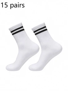 1/3/6/8/10/20 pares de calcetines a media pierna a rayas unisex, suaves y transpirables para uso casual y de negocios, diseño de estilo tiburón, adecuados para deportes, otoño/invierno, regalo del Día de la Madre, vuelta al colegio, calcetines a media pierna de unicolor y a rayas neutros, con borlas para hombres, adecuados para el hogar, actividades al aire libre, calcetines casuales a media pierna, otoño