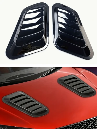 2PCS Gloss Black Universal Carbon Fiber Car Decorative Cell Air Flow Intake Hood Scoop Bonnet Vent Cover Stickers Decoration Styling, Accessories Voiture, Voiture