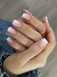 24 件短杏仁形、长棺材形、短方形、渐变杏仁色人造指甲，带推杆和凝胶按压指甲，美甲用品，美甲 - 彩色 - 查看 16