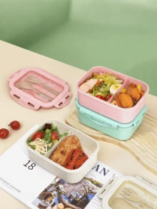 1 件学生午餐盒，带两个隔层，内置餐具套装，可重复使用的圆形和方形便当盒，微波炉加热（带盖），便携式轻便手持学生午餐盒，冰箱保存，适用于厨房、户外、学校用品和厨房用具、万圣节和圣诞节礼物、返校。 - 卡其色 - 查看 6