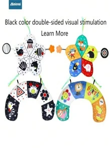 Vocheer Tummy Time Pillow With Crinkle Pad And Teether, Black And White High Contrast Baby Toy With Mirror, Montessori Sensory Crawling Toy, Suitable For 0-3 Years Old Baby Toys, Baby Toys, Teething Toys, Baby Bath Toys