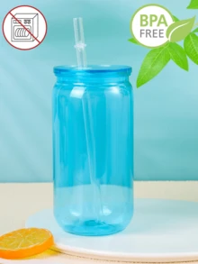 1PC/6pcs Colorful Plastic Cups With Lids And Straw PET Can Replacement For Water Bottle Shaped Cute Tumbler Drinking Plastic Cups For Party, Coffee, Milk Outdoor Sippy Cup Simple
