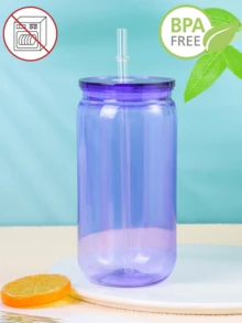 1PC/6pcs Colorful Plastic Cups With Lids And Straw PET Can Replacement For Water Bottle Shaped Cute Tumbler Drinking Plastic Cups For Party, Coffee, Milk Outdoor Sippy Cup Simple