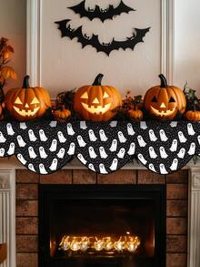 1 Stück/8 Stücke Halloween Geist Muster Kamin Schal, Halloween Kamin Dekoration, Halloween Hängedekoration, saisonale Heimdekoration für Herbst, Retro Stil, kurzes Plüschmaterial, 48*200CM, Halloween Innen- und Außendekoration, Partyzubehör, Halloween Themen Dekoration, Raumdekoration. Geeignet für Heim- und Küchendekoration sowie Halloween Party Dekoration - Verschiedenfarbig - Übersicht 2