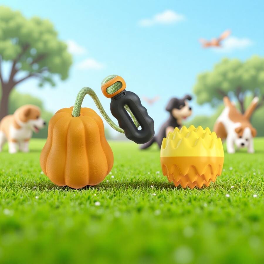 Dog Toys Outdoor Durable Squeaky Pumpkin Ball & Chew Toy For Training, Fetch, Biting - Squeaker Sounds For Fun Play