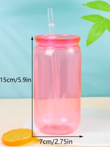 1PC/6pcs Colorful Plastic Cups With Lids And Straw PET Can Replacement For Water Bottle Shaped Cute Tumbler Drinking Plastic Cups For Party, Coffee, Milk Outdoor Sippy Cup Simple