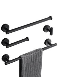 Juego de colgadores de almacenamiento para baño - Kit de colgadores para baño - Toallero de acero inoxidable negro - Gancho multifuncional - Estante para papel higiénico - Vaso de lavado de vidrio - 1 pieza