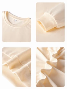 女士休闲圆领咖啡手势印花卫衣，时尚百搭，适合秋冬季 - 杏色 - 查看 5