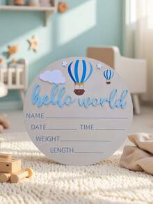 1 peça de adereços para fotografia de recém-nascidos, placa de anúncio de nascimento de bebê "OLÁ, MUNDO", placa de madeira para anúncio de nome de bebê, itens memoriais para bebês, presentes de Páscoa para chá de bebê, meninas/meninos - Dois balões de ar quente azuis - Ver 8