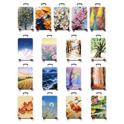 1pc Oil Painting Floral Print Series, Thickened Suitcase Protective Cover, Thickened Suitcase Accessories, Suitable For Business, Business Trips, Vacations, Travel, Luggage Check-In, Back To School, Add Color To Your Suitcase. Suitable For 20-28 Inch Suitcases. Toiletry Bag Wash Bag Toiletry Travel Bag Makeup Storage Beach Beach Bag Holiday Essentials School Supplies Travel Essentials Ladies For College Dorm Bathroom Bag For School School Accessories School Stuff