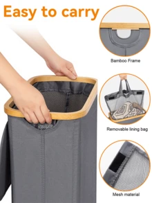 Giỏ đựng đồ giặt bằng tre 75L có nắp - Bao gồm 2 túi đựng đồ giặt có thể tháo rời, Giỏ đựng quần áo bẩn có thể gấp lại, Giỏ đựng quần áo bẩn dung tích cực lớn, Giỏ đựng quần áo bẩn nghệ thuật bằng vải có thể gấp lại, Hộp đựng đồ giặt gia đình, Giỏ đựng đồ giặt - Nhiều màu - Xem 8