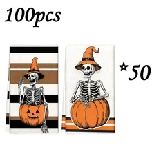 1 Set/1 Stück/2 Stücke Halloween Kürbis Schädel Muster Geschirrtücher, geeignet für Restaurants, Küchen, Badezimmer, tägliche Dekoration, tägliche Familienfeiern, Heimdekoration und bunte Haushaltsgegenstände. Sie können auch als Geschenke verwendet werden. - Verschiedenfarbig - Übersicht 13