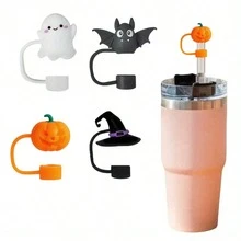 4pcs/Set Silicone Straw Sleeves - 10mm/0.39in, Cute Ghost, Bat, Witch Hat, Pumpkin Designs - Fits 10mm Straws - Reusable And - Multicolor - View 12