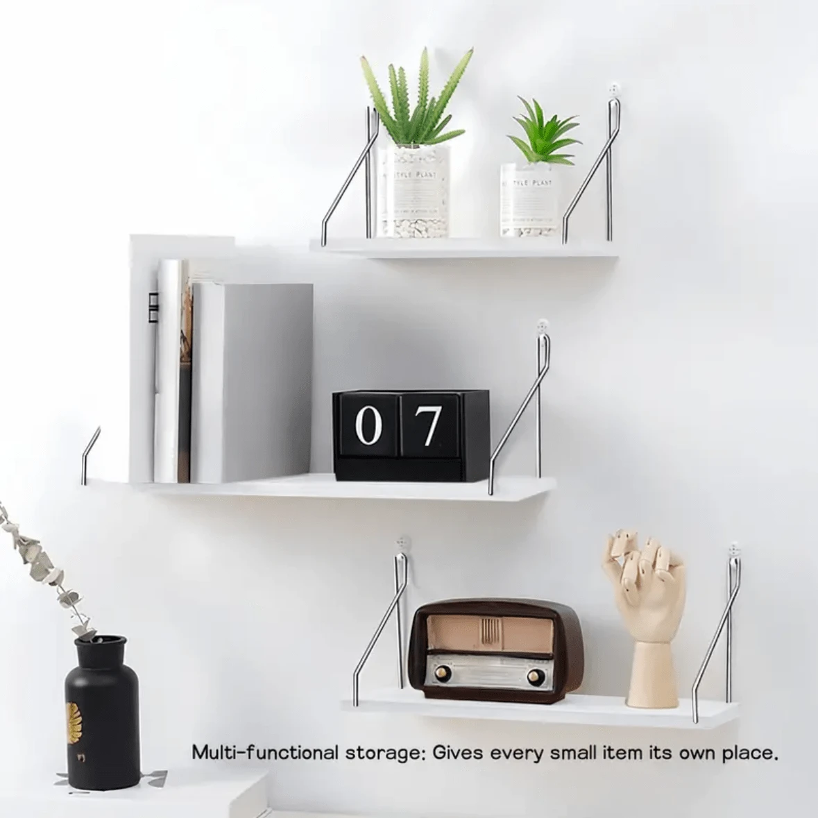 [Trang trí phòng Giáng sinh] 1 kệ gỗ treo tường đơn giản theo phong cách Bắc Âu, giá để đồ treo tường, kệ gỗ nổi, đồ dùng sắp xếp cho phòng khách, phòng ngủ, phòng tắm, trang trí nhà cửa, trang trí tường - trắng - Xem 1