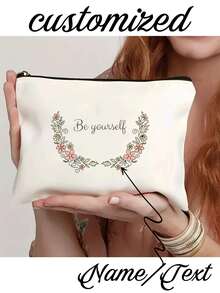 1 件可定制、独特、时尚、简约、字母印花、轻便多功能袋，可容纳手机、化妆品、硬币、腕带手拿包、旅行必备、可爱的字母设计 - 米色 - 查看 1