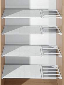1pc Expandable Closet Shelf, No Nails Required, Adjustable Storage Rack For Kitchen, Dorm, Cabinet, Bathroom, Living Room, Bedroom, Kitchen, Bathroom, Living Room Storage Organizer - White - View 3