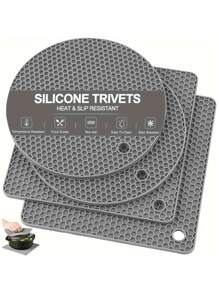 Juego de 4 salvamanteles de silicona - Soportes para ollas resistentes al calor y antideslizantes, almohadillas calientes de cocina, tapete de silicona duradero para platos, abrebotellas y posavasos de uso múltiple
