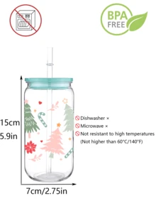 1 件圣诞树书 3D 印花转印塑料 16 盎司杯带吸管和盖子圣诞快乐冬青牛拐杖糖 UV DTF 印花户外水瓶雪人个性化创意牛奶杯日常杯子 - 彩色 - 查看 2