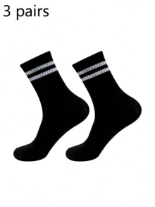 1/3/6/8/10/20 pares de calcetines a media pierna a rayas unisex, suaves y transpirables para uso casual y de negocios, diseño de estilo tiburón, adecuados para deportes, otoño/invierno, regalo del Día de la Madre, vuelta al colegio, calcetines a media pierna de unicolor y a rayas neutros, con borlas para hombres, adecuados para el hogar, actividades al aire libre, calcetines casuales a media pierna, otoño