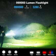 BOSSNEY Linterna LED recargable, linterna LED brillante con zoom, alta luminosidad y 7 modos, potente linterna de emergencia para acampar, hacer senderismo, pasear perros y usar al aire libre - Negro - Ver 6