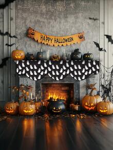 1 Stück/8 Stücke Halloween Geist Muster Kamin Schal, Halloween Kamin Dekoration, Halloween Hängedekoration, saisonale Heimdekoration für Herbst, Retro Stil, kurzes Plüschmaterial, 48*200CM, Halloween Innen- und Außendekoration, Partyzubehör, Halloween Themen Dekoration, Raumdekoration. Geeignet für Heim- und Küchendekoration sowie Halloween Party Dekoration - Verschiedenfarbig - Übersicht 6