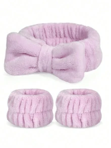3 件套 Spa 面部头带、1 件纯色沐浴头带和 2 件沐浴腕带、创意涤纶面部化妆头带和浴室腕带套装