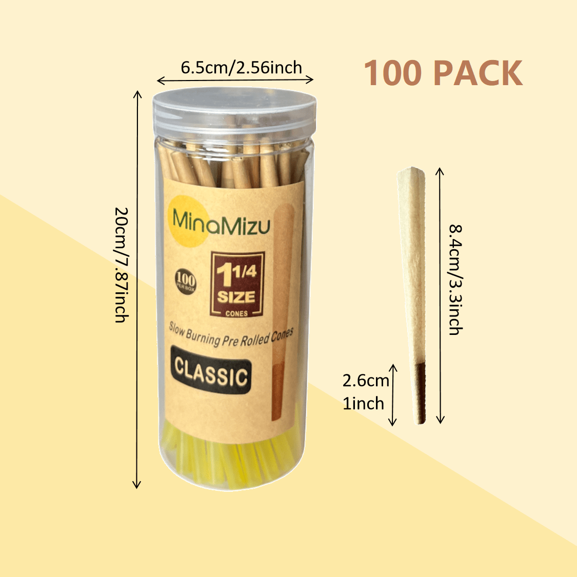 MINAMIZU 200/100/50/30支装预卷烟纸 - 超慢燃，1 1/4英寸（3.3英寸）卷烟纸，含烟嘴和包装管 - 香烟卷烟纸吸烟配件 - 完美的情人节礼物 - 多色84mm - 查看 8