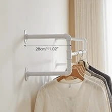8TH-ST  Industrial Pipe Clothes Rack, 50 Inch Wall Mounted Clothing Rack, Space-Saving Hanging Closet Rod, Heavy Duty Multi-Purpose Garment Rack For Closet And Laundry Room(4 Bases), White TYJ002W - 黑色 - 查看 8