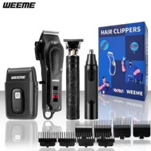 WEEME 1 套/4 件男士美容套装，理发器，耳鼻毛修剪器，胡须修剪器，男士多功能修剪器，带理发配件，是送给丈夫、父亲或旅行使用的理想礼品套装 - 黑色 - 查看 8