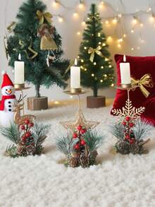 1 Stück Weihnachts-Kerzenständer Tischdekoration mit Rentier, Sternen, Schneeflocken und Beeren Set, geeignet für Weihnachts-Familienfeier Dekoration, Tischdekoration, Wohnzimmer Dekoration, Raumdekoration Zuhause (Kerzen nicht enthalten) - Verschiedenfarbig - Übersicht 2