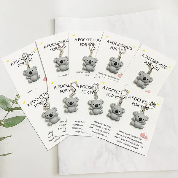 5 件/10 件考拉主题钥匙扣，配有励志卡片 - 由树脂制成，创意设计 - 送给老师、教练、导师、父母和朋友的完美感谢礼物，时尚、优雅、简约，是向母亲和父亲表达感谢的配饰。适合女性