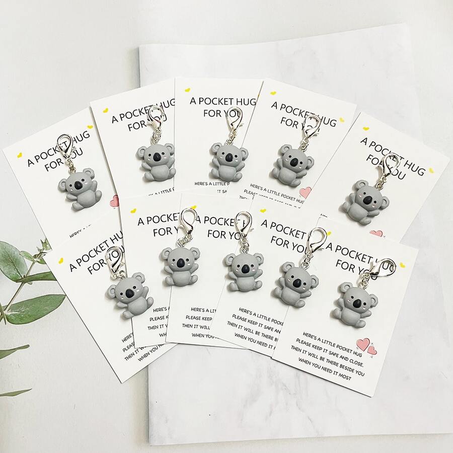 5 件/10 件考拉主题钥匙扣，配有励志卡片 - 由树脂制成，创意设计 - 送给老师、教练、导师、父母和朋友的完美感谢礼物，时尚、优雅、简约，是向母亲和父亲表达感谢的配饰。适合女性 - 白色 - 查看 1