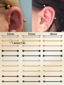 1pc Funky Stainless Steel Spiked 14G Industrial Barbell For Women Men For Daily Decoration, 32/35/38mm Industrial Piercing Jewelry Cartilage Earring Helix Conch Tragus Iindustrial Bar