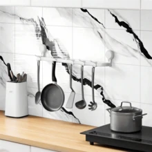 12/24 pezzi Piastrelle adesive antiscivolo in marmo, rimovibili, spesse e durevoli, carta da parati in vinile impermeabile e adesiva per camera da letto, bagno impermeabile, cucina, top, mobili, lavabile e facile da curare, adatta per decorazione di camera da letto, bagno, sala da pranzo, cucina, materiale per ristrutturazione domestica, 30cmX30cm - Bianco e nero - Visualizzare 3