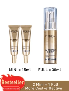 L’Oreal Paris 2支15毫升UV完美金色管状防晒霜，广谱防护，高SPF值，适合日常/户外使用，防水，控油，轻盈保湿，富含维生素E和天然植物提取物。 - 新多重防護隔離霜外禦小樣 - 查看 3
