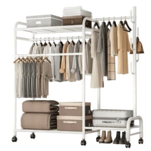 Lislark Heavy Duty Clothing Rail Clothes Rail Rack Closet Rails Coat Rail Wardrobe For Bedroom Free Standing Metal Hanging Garment Coat Rack Tidy Rails With Rolling Wheels (Heavy Duty-Black/White) ﻿ - White - View 9