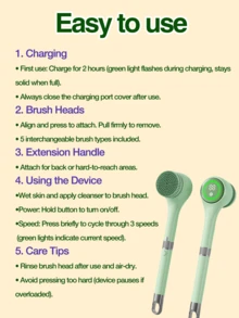 GENAI Electric Body Scrubber With Replaceable Heads, Long Handle, Powerful Motor & Gentle Bristles, Deep Cleansing & Exfoliating Brush For All Skin Types