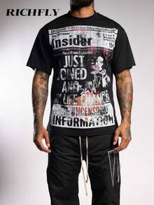 Print Men's Summer Round Neck Short,Y2k Style Manfinity Sleeve Casual Cotton Cotton T-Shirt,Halloween - màu đen - Xem 2