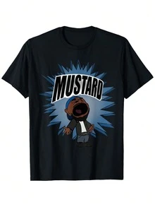 Teen 'MUSTARD' Cartoon Pattern T-Shirt -100% Cotton  Short Sleeve  Round Neck   Vibrant Manga Style Design   Suitable For All Seasons  Fun And Funny T-Shirt - màu đen - Xem 1