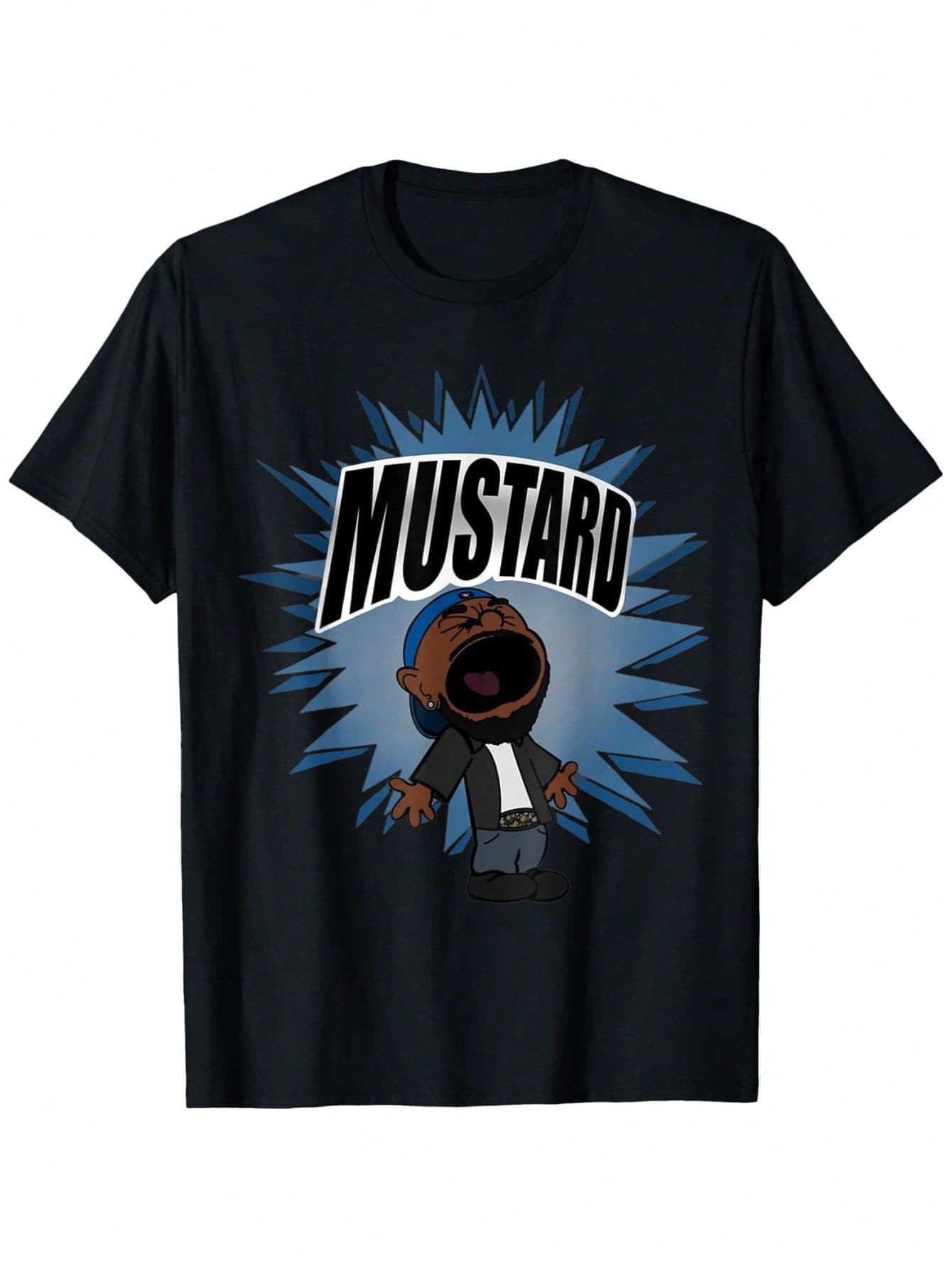 Teen 'MUSTARD' Cartoon Pattern T-Shirt -100% Cotton  Short Sleeve  Round Neck   Vibrant Manga Style Design   Suitable For All Seasons  Fun And Funny T-Shirt - màu đen - Xem 1