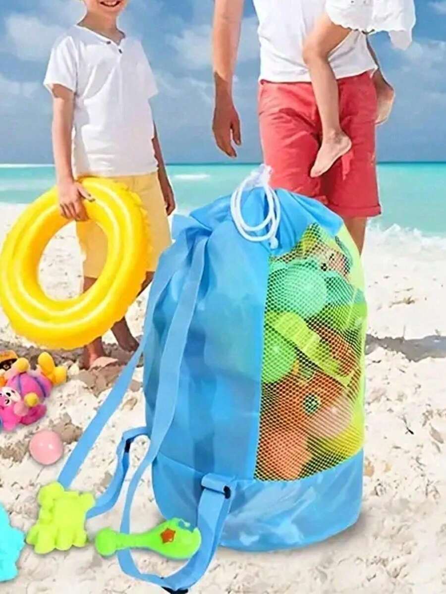 1pc Oversized Mesh Beach Tote Bag, Multifunctional Solid Color Shoulder Mesh Bag Grid, Beach Toy Storage Bag Extra Large Capacity Multifunctional Wear-Resistant Travel - Multicolor - View 1