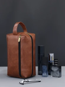 男士防水旅行洗漱包便携式化妆品收纳包拉链手提包复古缝线PU皮革洗漱包大容量旅行商务男士便携式洗漱包男士礼物圣诞袋防水背包复古男士礼物情人节 - 彩色 - 查看 12