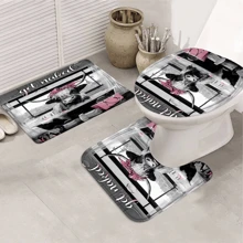 4PCS Fashion Highland Cow Shower Curtain Sets With Rugs, Waterproof Fabric Grey Shower Curtain, Funny Quotes Bull Cattle Pink Floral Bag High Heels Perfume Bathtub Bubble Modern Bathroom Decor