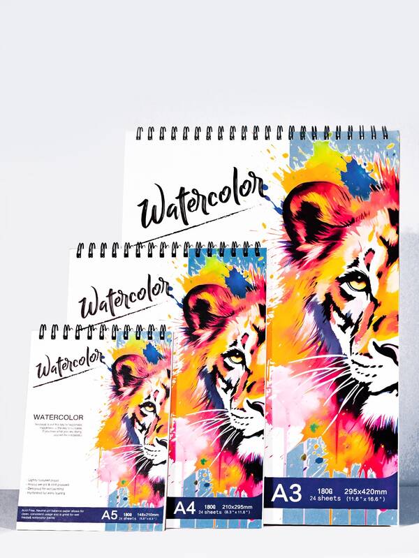 1 Stück Premium Aquarellblock mit verstärktem Papier, spiralgebunden, A3/A4/A5, 24 Blatt pro Buch (88lb/180g/m²), A3/A4/A5 verstärktes Aquarellbuch für Kunstschüler, Anfänger Aquarellbücher, handbemalte Spiralbindung Aquarellbücher, Zeichenbücher für Studenten, Malerei, Kreativität, Zeichenpapier