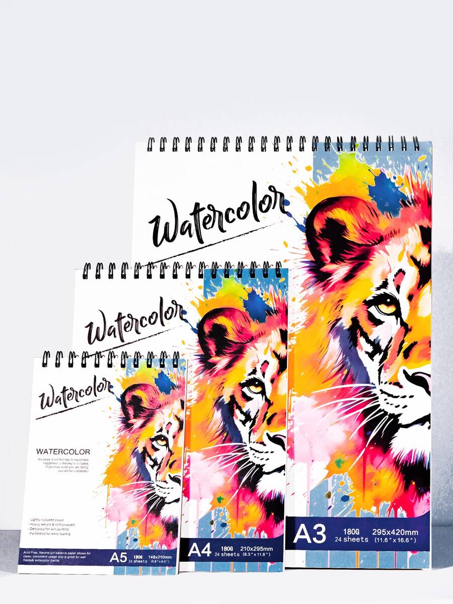 1 كتاب رسم بألوان مائية سميك عالي الجودة مجلد بغلاف حلزوني A3/A4/A5 يحتوي على 24 ورقة (88 رطل/180 جرام/م2) كتب ألوان مائية سميكة خاصة بالطلاب المبتدئين، كتب رسم وتلوين بالألوان المائية للرسم اليدوي، كتب رسم وتلوين للطلاب، ورق رسم وتلوين فني