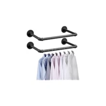 8TH-ST 66.1" Industrial Pipe Clothing Rack, Wall Mounted Clothes Rack For Hanging Clothes, Detachable Space-Saving Heavy Duty Iron Garment Rail For Closet Storage 3 Base, Black - 1 - 查看 11