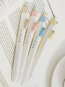 4支装可爱猫咪中性笔，创意猫咪造型高性价比中性笔，鸟形压花签名笔，0.5mm速干学生考试答题办公黑色笔，返校季 - 貓咪小鳥中性筆 - 查看 5