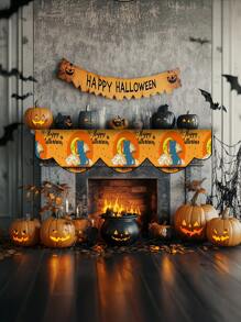 1pc/8pcs Halloween Black Cat Fireplace Mantel Scarf, Halloween Fireplace Decor, Halloween Hanging Decor, Seasonal Autumn Home Decor, Retro Style, Short Plush Material, 48*200CM/18.9*78.74IN, Halloween Home Decor Indoor Outdoor Party Supplies, Halloween Theme Decoration, Room Decor. Suitable For Home Kitchen Decor And Halloween Party Decoration